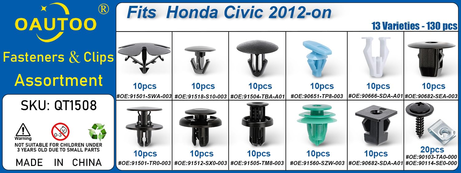 10-Pack VVO Bumper Fastener Clips - Fits Honda Civic, Replaces OEM 91512SX0003