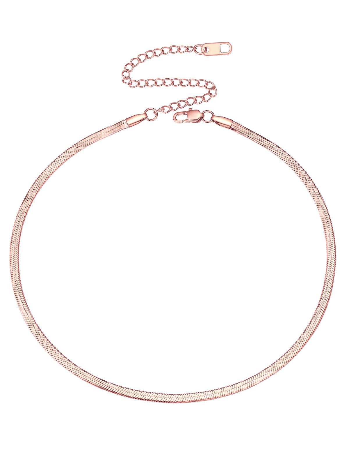 FOCALOOK 14K Gold Plated Necklaces for Women, Fashion Herringbone Choker Necklace Stainless Steel Flat Snake Chain 3/5MM(W) 12.5"/15"/18"+3.5"(L)