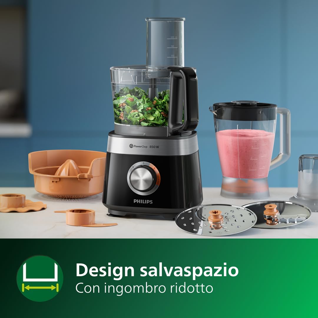 Philips Robot da cucina multifunzione Viva, 850W, 31 funzioni | Monta, gratta e taglia, ciotola da 2,1 litri, 850W, componenti lavabili in lavastoviglie (HR7530/10)
