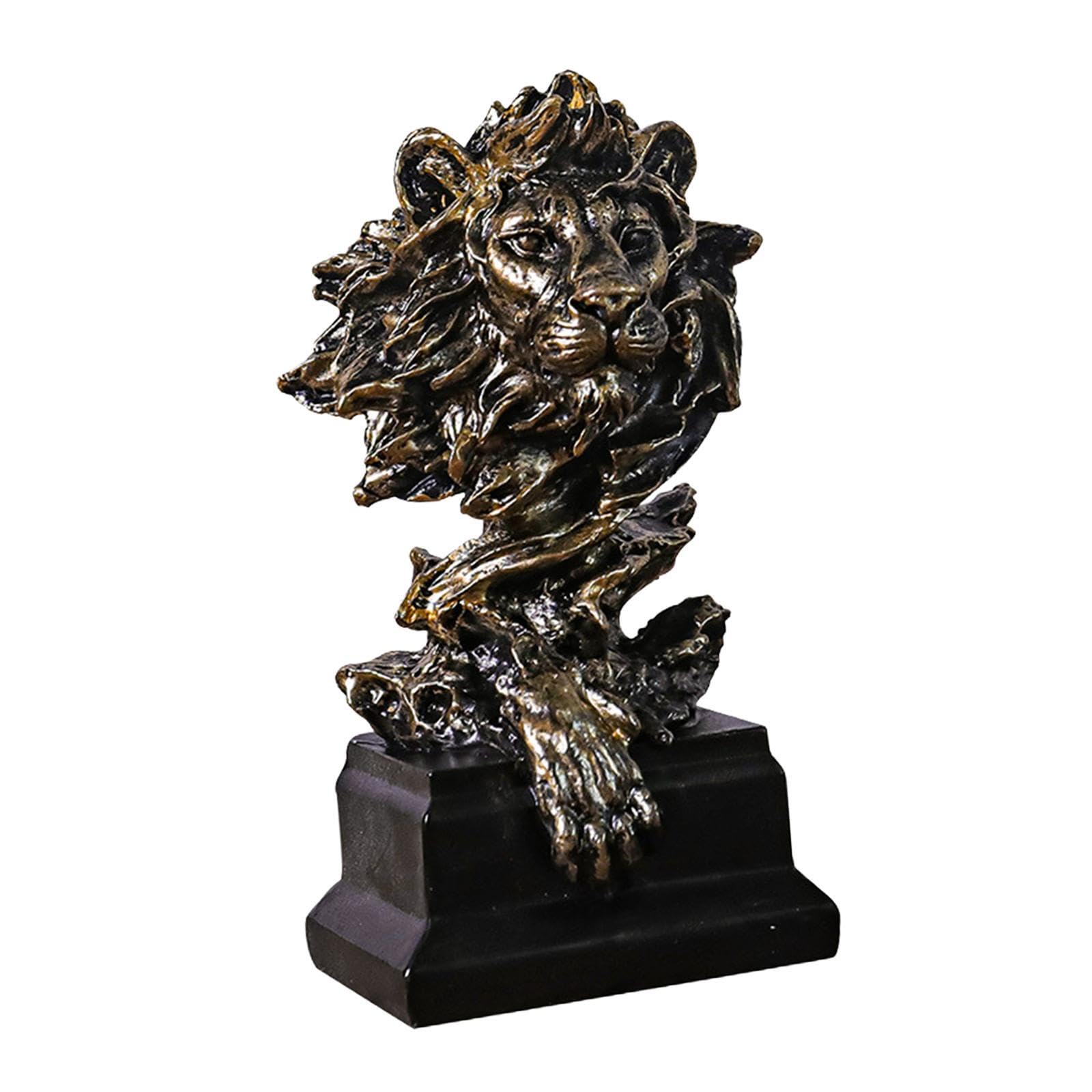 TWISAXC Lion Head Statue Modern Art Craft Ornament For Office Desk Or Home Decor Animal Sculpture Cabinet Fireplace Birthday Gift Modern Art Ornament Lion, Silver