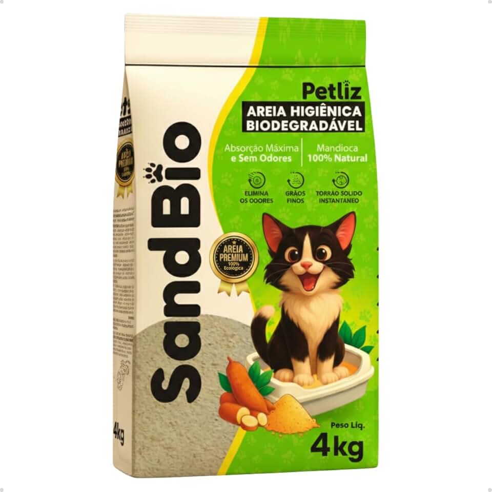 Areia SandBio Higiênica Biodegradável para Gatos Mandioca 100% Natural Branca 4kg