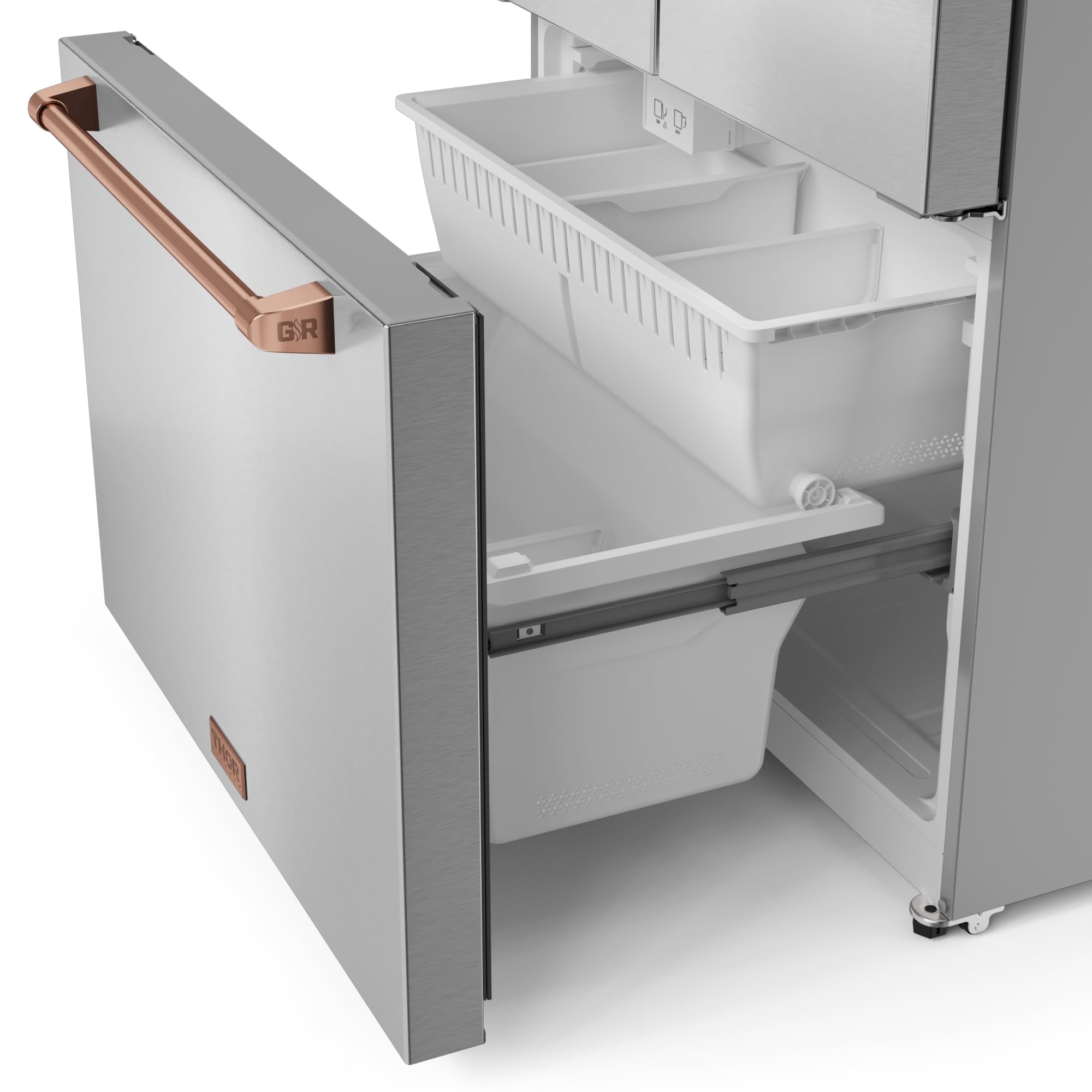 Thor Kitchen Gordon Ramsay 36 Inch 20.3 cu ft French Door Counter Depth Refrigerator with Ice Maker in Stainless Steel/Rose Gold on Fridge.com