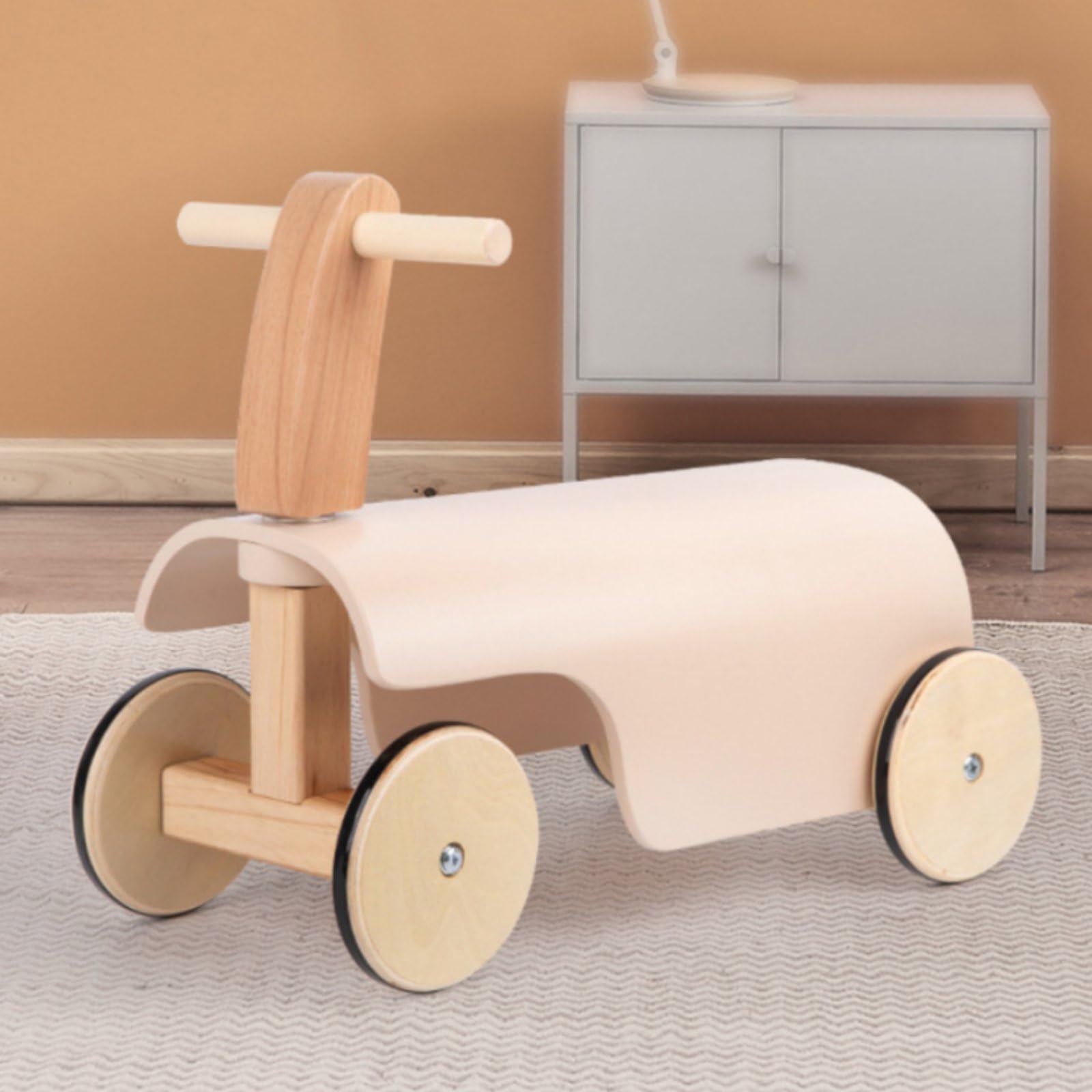 Draisiènne Enfant Vélo d'Équilibre Bois sans Pédales Construction Basse Légère Préhension Aisée Roulement Stable Motricité Précoce Adaptée à Jardin Parc Maternelle, Blanc
