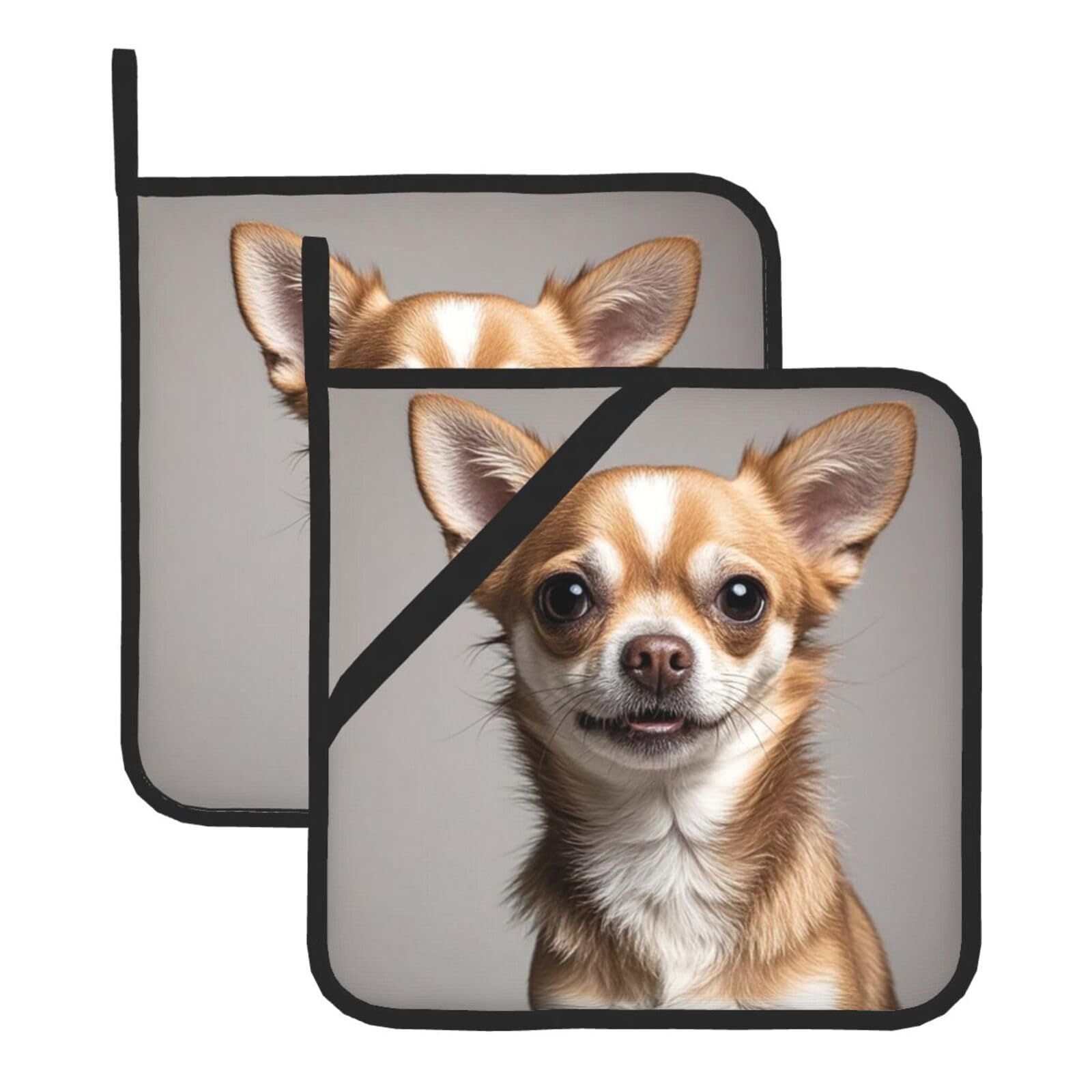 Pot Holders Set of 2 Kitchen Heat Resistant Potholders Cute chihuahua Pot Holders Cotton Lining Oven Hot Pads for Cooking Baking BBQ Microwave Kitchen Accessories