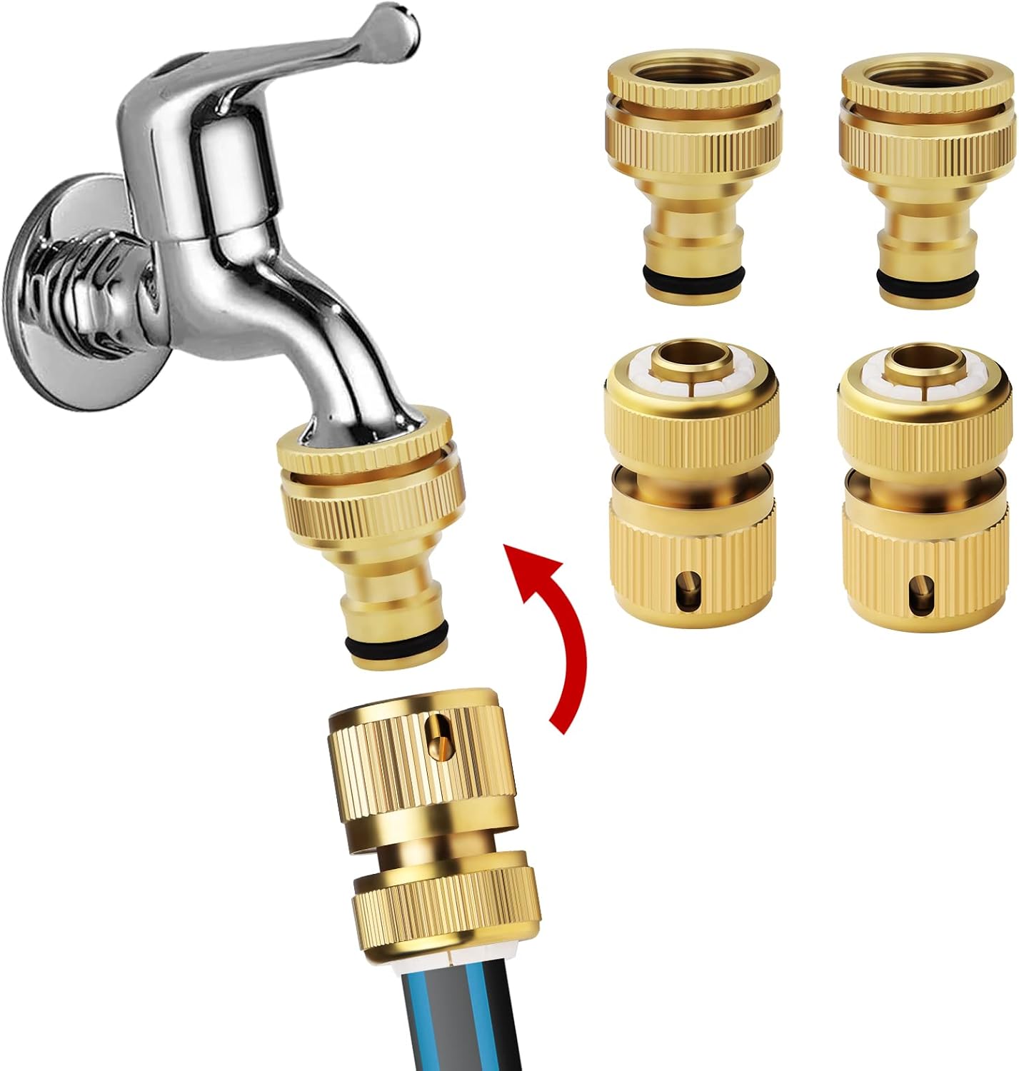 Mdlufee Brass Hose Tap Connectors 1/2 Inch and 3/4 Inch 2in1 Faucet