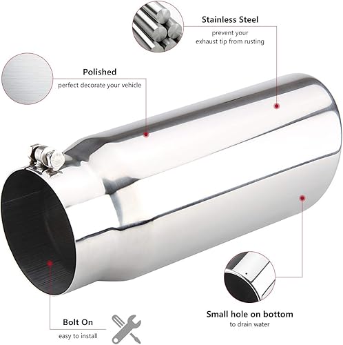 Miniatura 5 de LCGP Punta de escape diésel de 5 pulgadas, salida de 6 pulgadas y punta de camión de 15 pulgadas de largo, diseño de corte en ángulo enrollado,