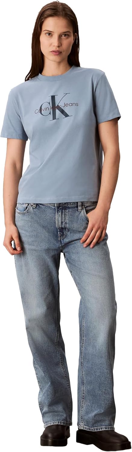 Calvin Klein Womens Monogram Logo Crewneck T-Shirt - Image 3