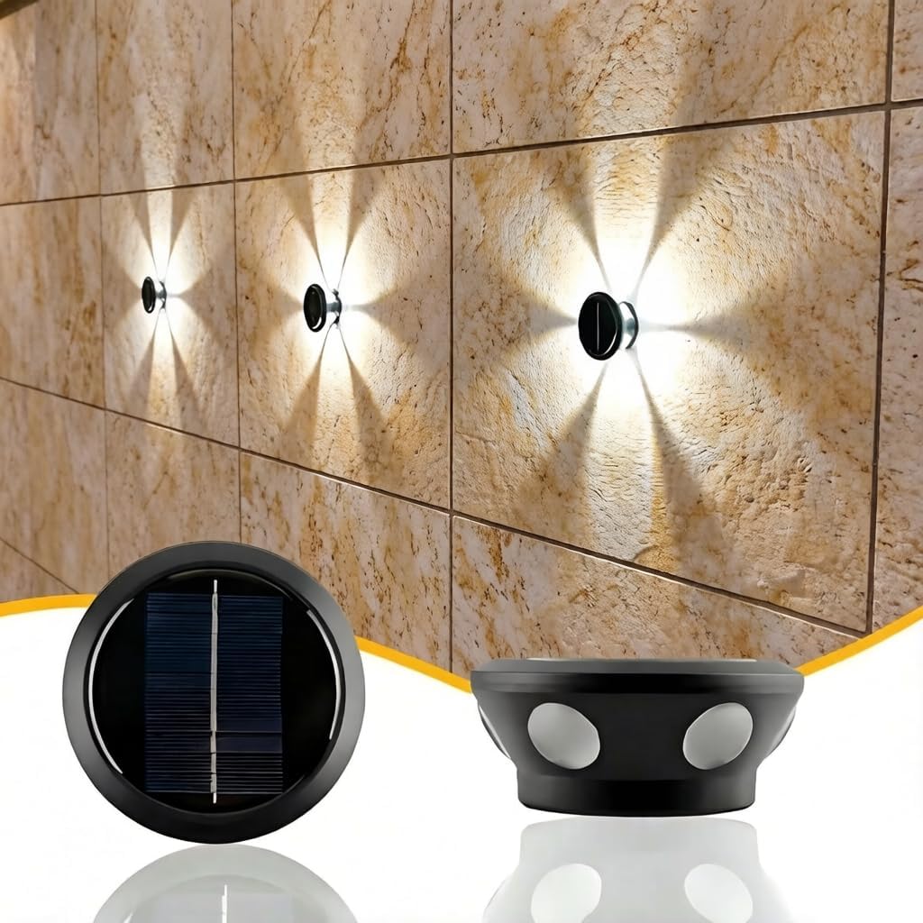 Solar Wall Wash Lights, 6LED Outdoor Solar Powered Lights with 6-Sided Lens, IP65 Waterproof, Auto On/Off Dusk to Dawn, for Garden, Backyard, Pathway, Stairs, Patio, Wall Decoration（1 Pcs） (White)