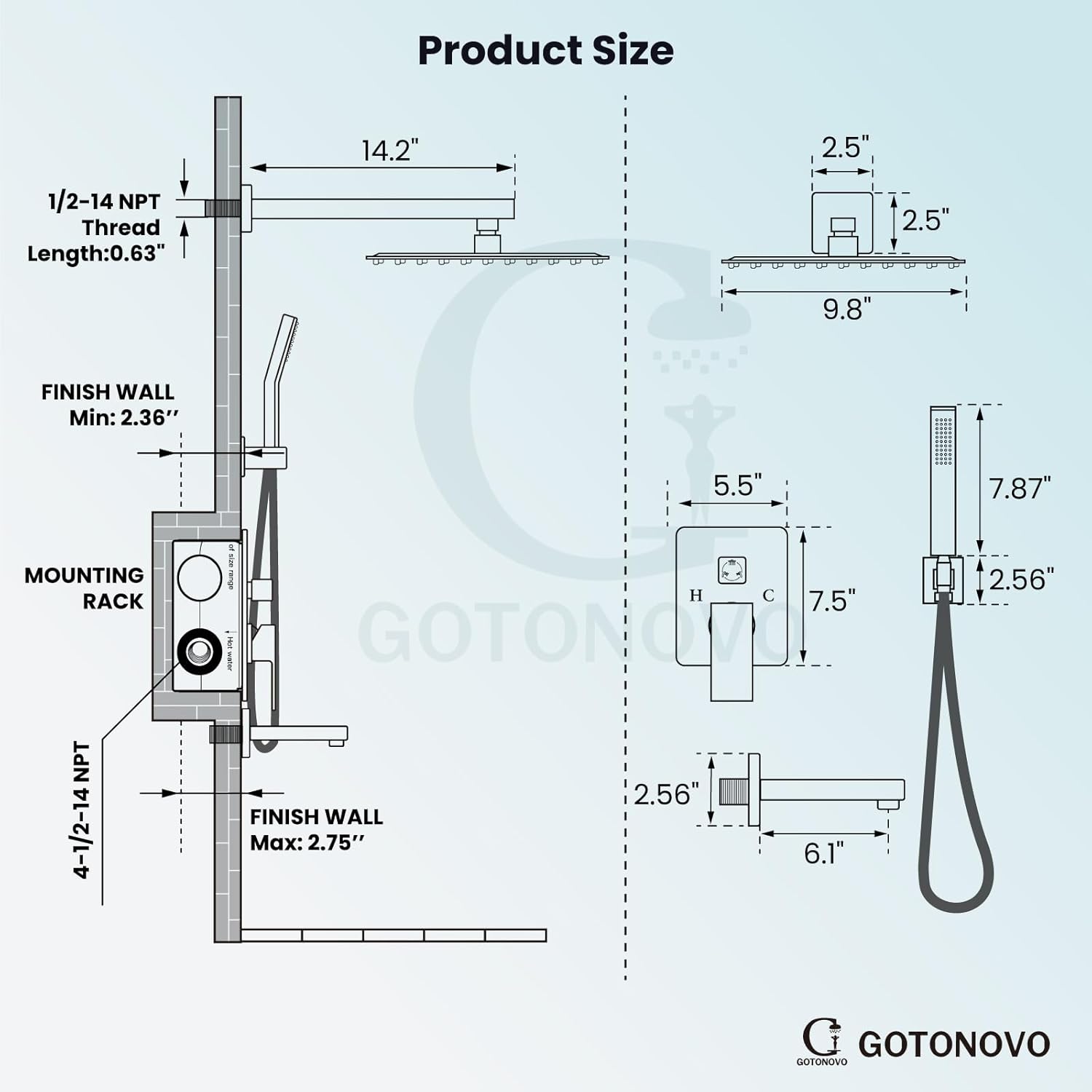 gotonovo Shower System with Tub Spout Wall Mounted Rain Shower Head and Handle Combo Shower Faucet Set with Valve, 10 Inch, Brushed Nickel