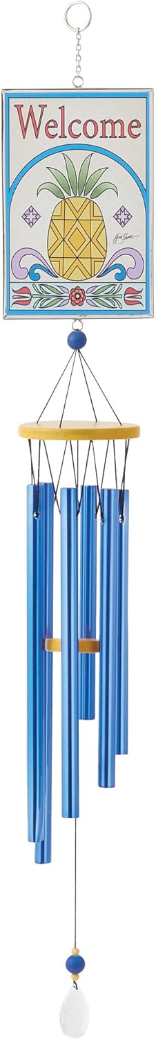 Enesco Jim Shore Heartwood Creek Welcome Pineapple Wind Chime - Decorative Hanging Metal Tube Wind Chimes Indoor Outdoor Patio Home Decor Windchime, 28 Inch