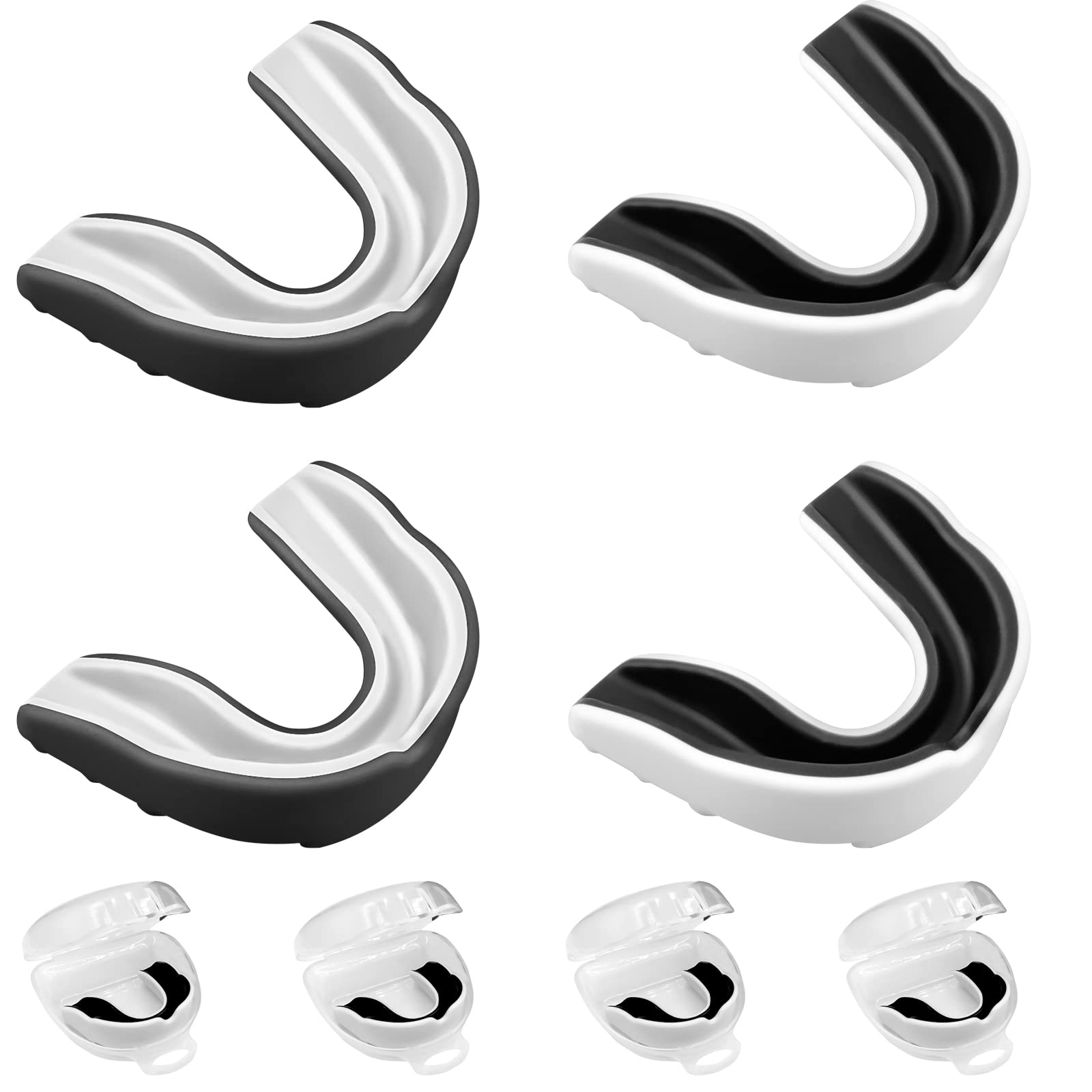 SporgoMouth Guard Sports Mouth Guard Boxes: Pack of 4 Mouth Guards Adults and Children with 4 Portable Protective Case, Sports Mouth Guard for MMA Martial Arts Boxing Hockey Kickboxing Rugby, Black