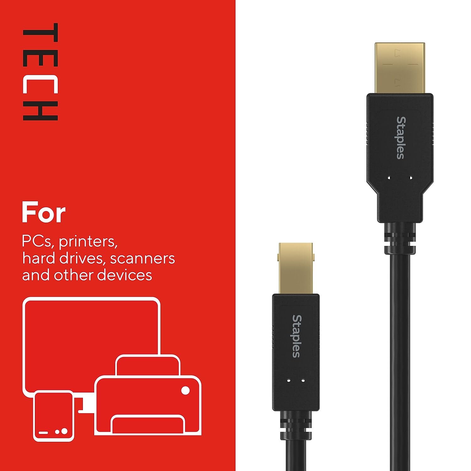 Staples TECH Kabel USB-A na USB-B 2.0, męski na męski, czarny (ST62443)