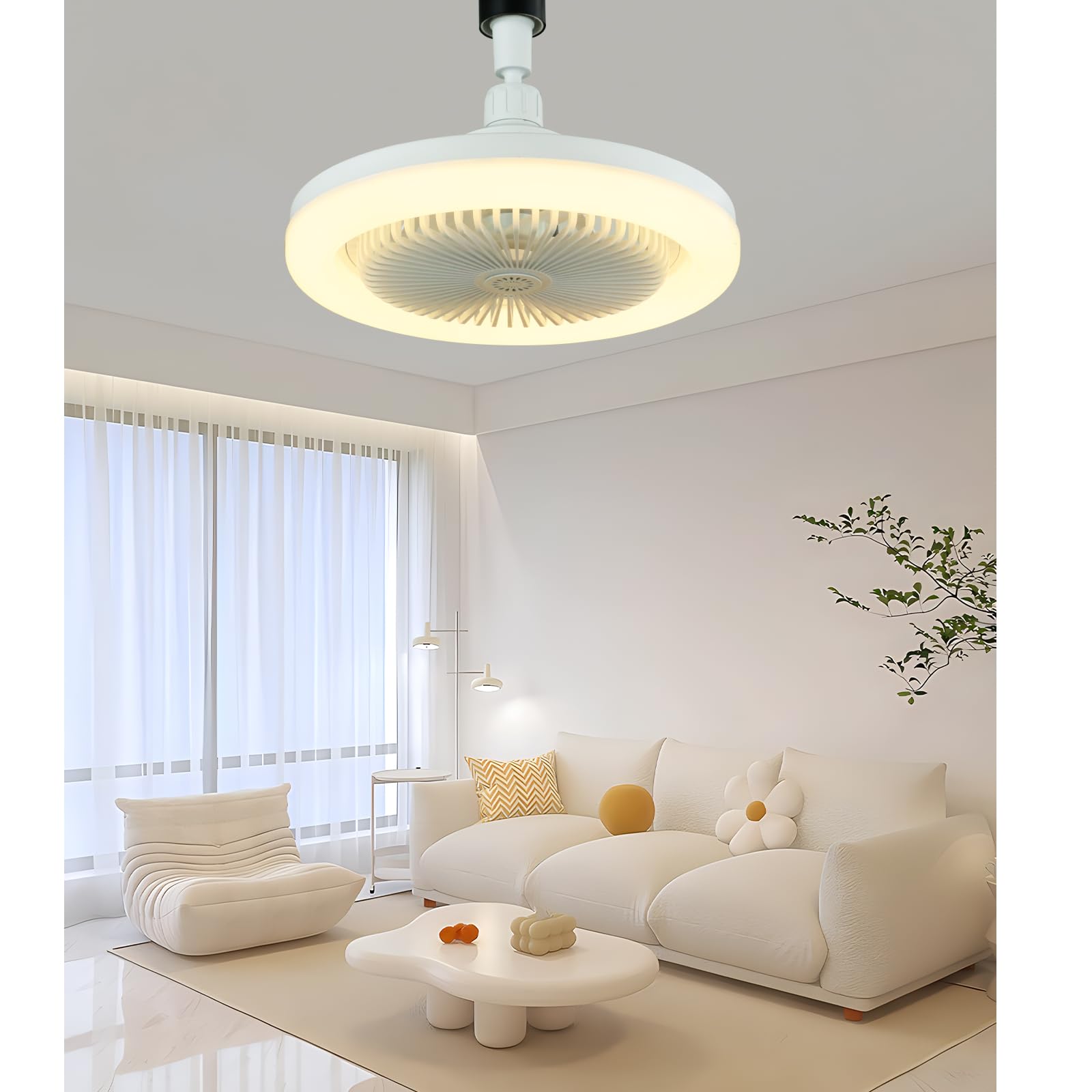Ventilatore da Soffitto Con Luce,OKSANOventilatore Da Soffitto Con Telecomando,Ventilatore Silenzioso Soffitto,E27 Plafoniera LED A Dimmerabile,3velocità,Temporizzabile