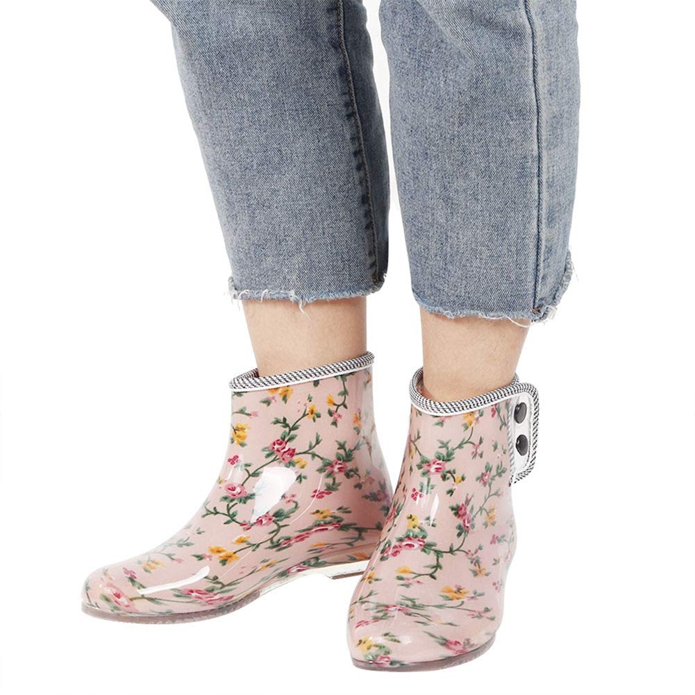 Atyhao Calzado de Lluvia Zapatos de Lluvia Impermeable Antideslizante Impresión Mujeres Botas de Lluvia Zapatos de Jardín(38)
