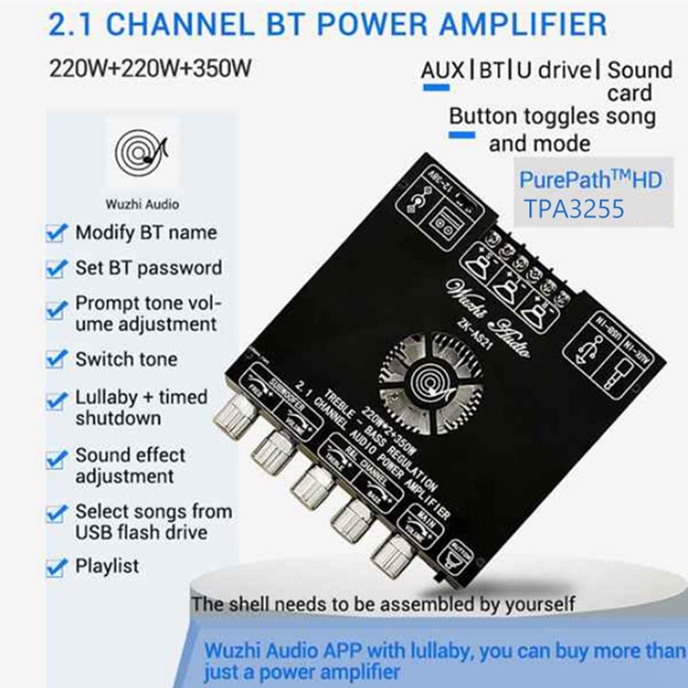 AS21 Scheda Amplificatore Audio Bluetooth Digitale Subwoofer 220Wx2 + 350W 2.1Channel TPA3255 Modulo Amplificatore Audio