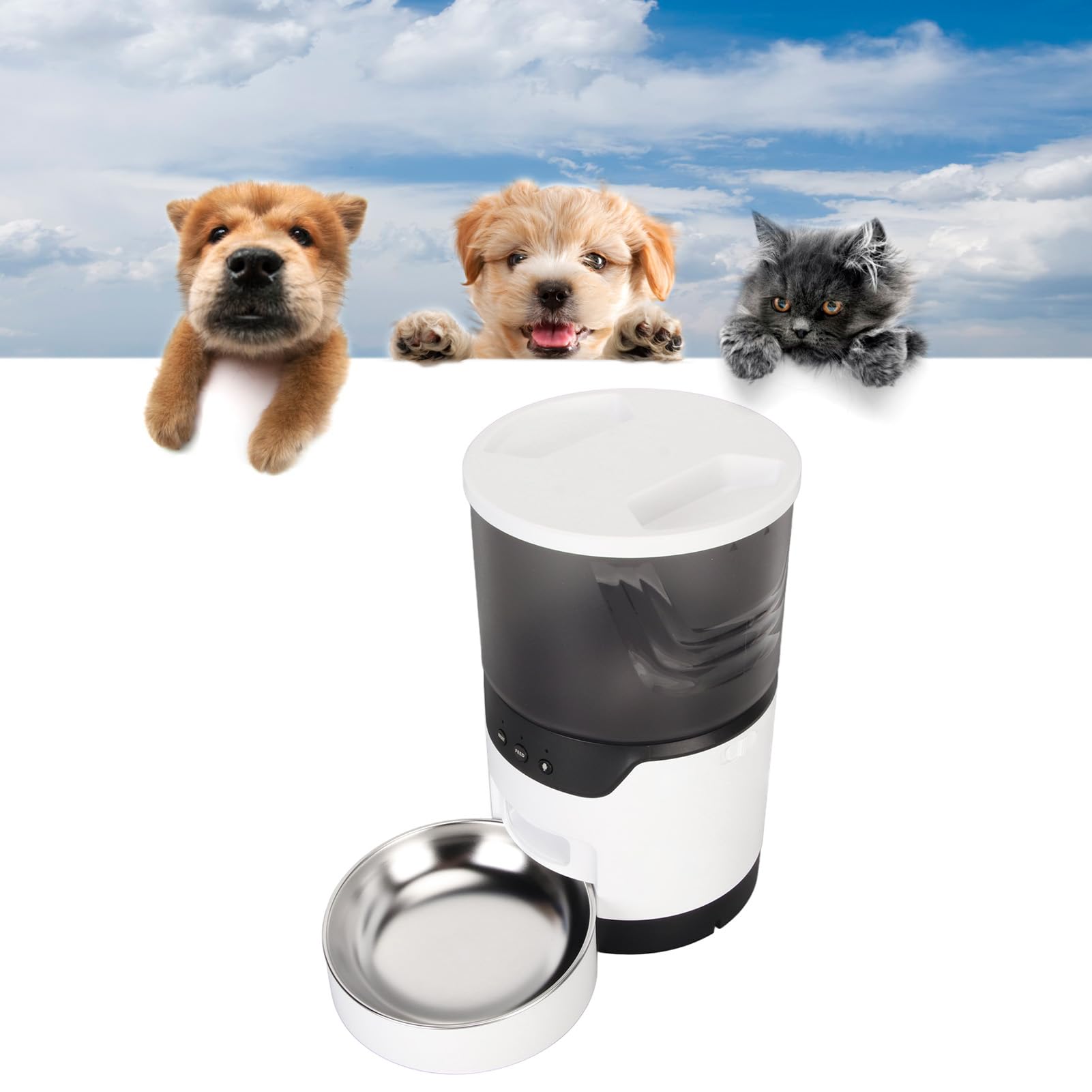 Dispensador automático de Comida para Mascotas, alimentador automático Inteligente para Gatos con grabadora de Voz y Control de aplicación, Cuenco de Acero Inoxidable de 3 litros