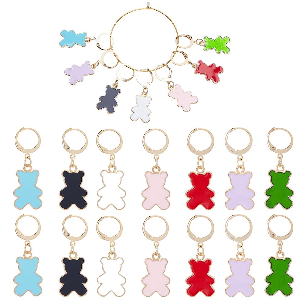SUNNYCLUE 1 Box 14pcs Crochet Stitch Marker Stitch Markers Knitting Bear Stitch Marker Charms Animals Leverback Enmamel Cute Stitch Marker for Knitting Weaving Sewing Needleworks DIY Craft Supplies