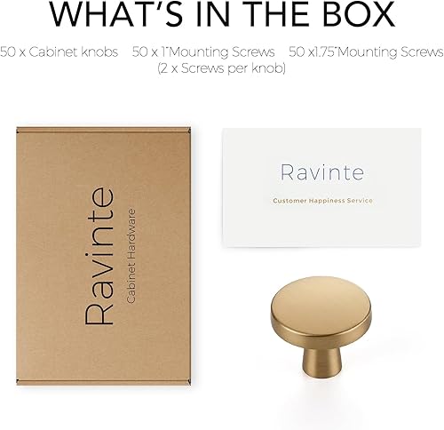 Miniatura 141 de Ravinte Paquete de 50 pomos de gabinete de cocina de 1-1/4 pulgadas, pomos redondos sólidos para cajones de aparador, pomos de tocador negro mate