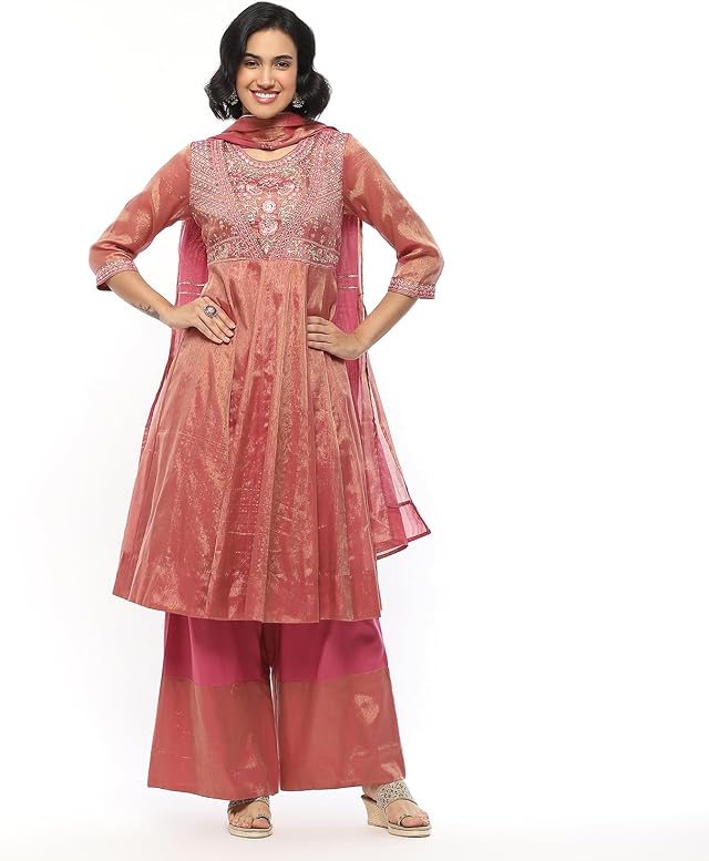 BIBA Old Rose Cotton Anarkali Suit Set in Old Rose