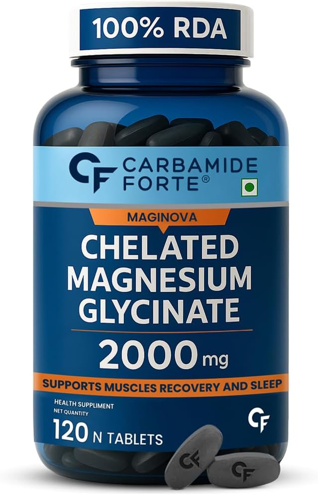 Carbamide Forte Chelated Magnesium Glycinate Supplement 2000mg Per Serving | Magnesium Supplement Supports Muscle Recovery &amp; Better Sleep - 120 Veg Tablets