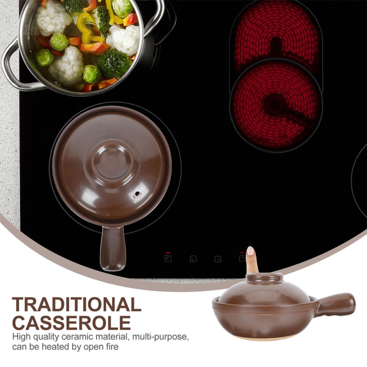 Cazuela de Barro de 950ml Asa Lateral y Tapa Ventilada