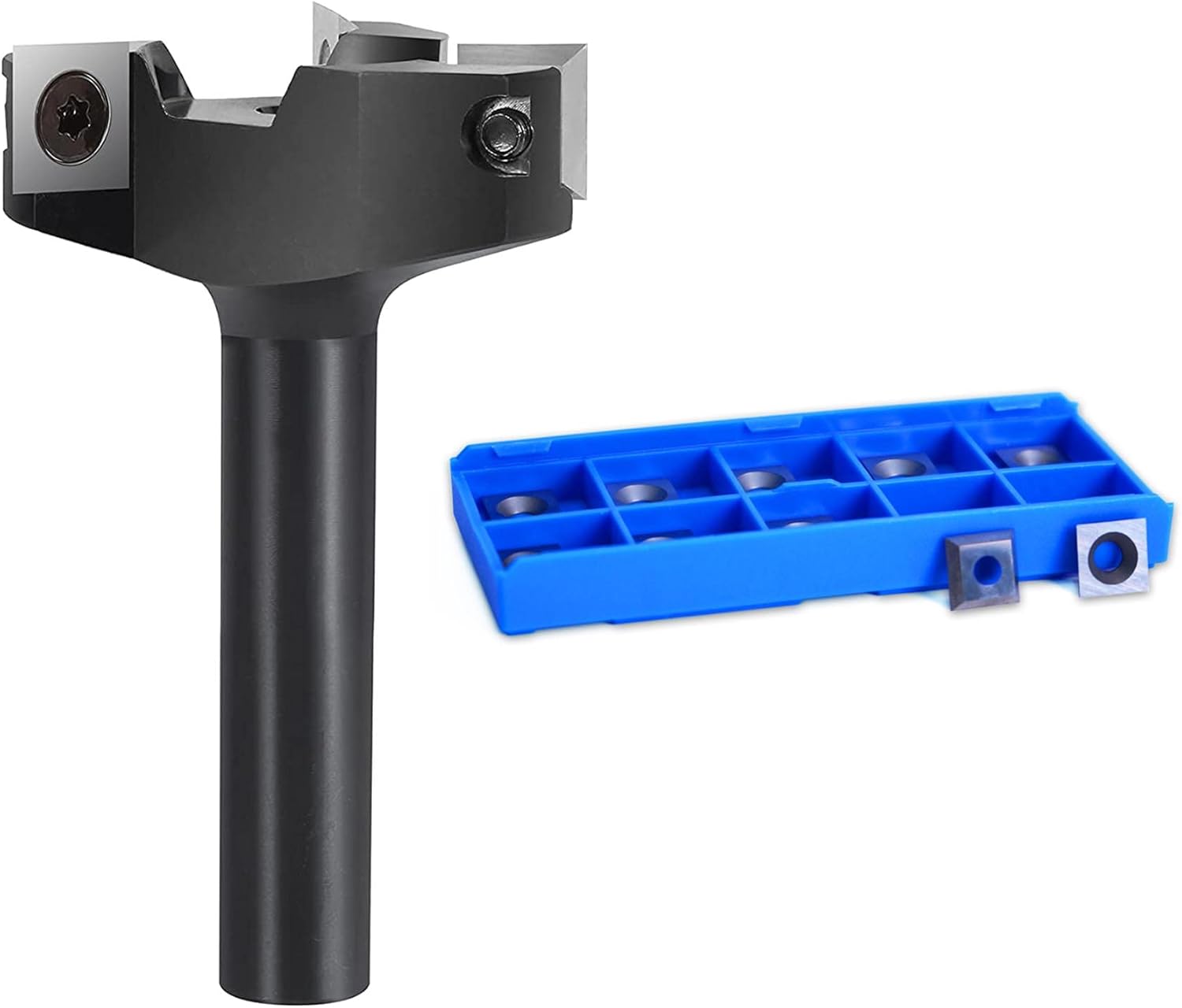 SpeTool Spoilboard Surfacing Router Bit Wiith Extra 10 pcs Spare Carbide Insert,1/2" Shank 2" Cutting Diameter Slab Flattening Router Bits 3-wing Planing Bit Wood Planer