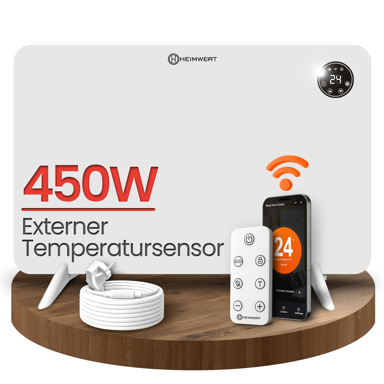 HEIMWERT Infrarot Wandheizung - Sofort Wohlfühlwärme - Senkt Heizkosten enorm - Luxusausstattung mit Thermostat + App - Langlebig, Geräuschlos - 2in1 Wandmontage und Standgerät (weiß - 450Watt)