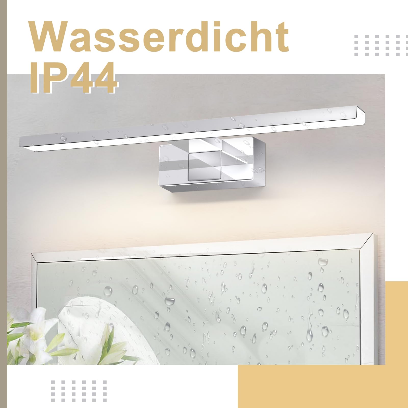 Homefire Luz de pared para espejo de baño LED - 8W, 40cm Cromo, impermeable IP44, neutro 4000K, moderna, para baño, sótano, cocina, armario de cromado