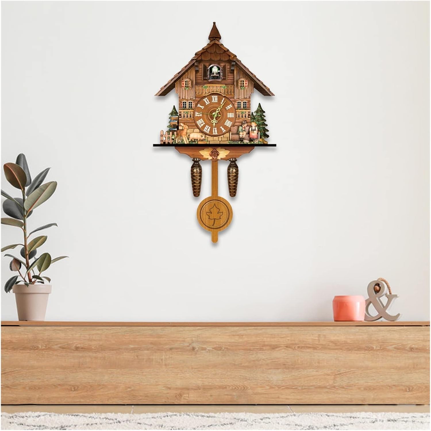 New German Black Forest Cuckoo Clock Retro Nordic Style Wooden Cuckoo