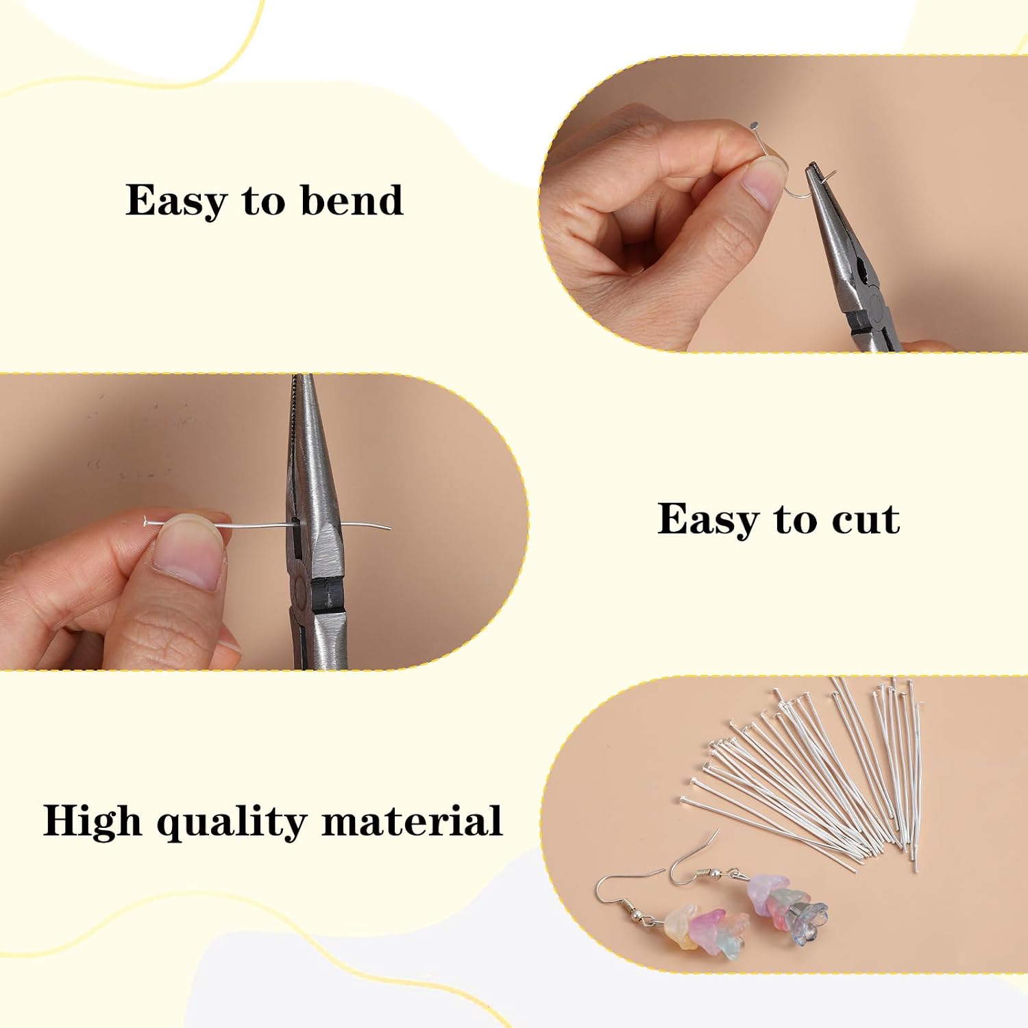 400 Pcs Flat Head Pins for Jewelry Making, 2 Inch Headpins for Jewelry Making, Silver Stainless Steel Straight Pins for DIY Craft Earring Bracelet Necklace Pendant