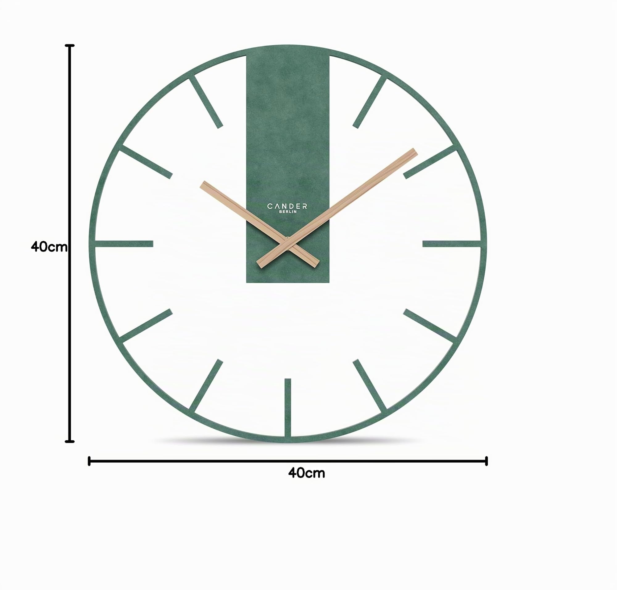 Cander Berlin JUVIRA XXL Vintage Wanduhr lautlos 40 cm MDF Holz-Zeiger ohne Tickgeräusche groß modern grün Wohnzimmer Küche