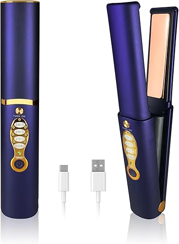 Alisadores de pelo inalámbricos de 5000 mAh de largo alcance de titanio, portátil, plancha plana inalámbrica, mini alisador de pelo 2 en 1 para