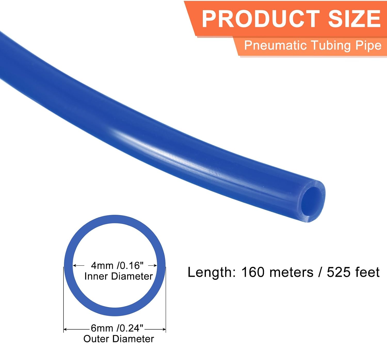 MECCANIXITY PU Air Line Tubing Hose Tube Blue, 6mmx4mm 160M 525ft for Fluid Transfer, Air Compressor