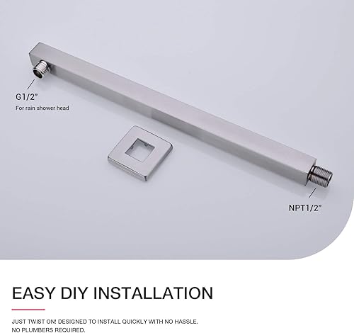 Miniatura 5 de Brazo de ducha cuadrado con brida, tubo de extensión de cabezal de ducha de acero inoxidable resistente, montado en la pared, brazo extensor de 16