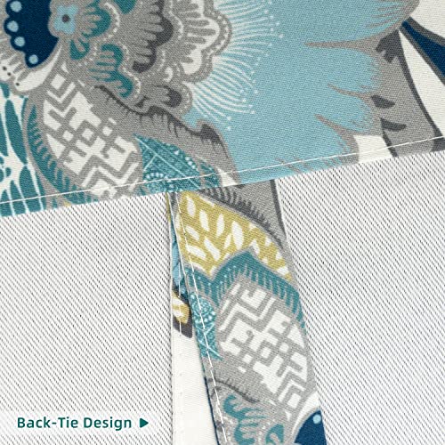 Driftaway Layla Tie Up Curtain For Kitchen 47 Inches Long Adjustable Balloon Shade For Living Room Bedroom Classic America Style Floral Leaves Printed Drapes Rod Pocket W31Xl47 Teal And Gray #TOP1