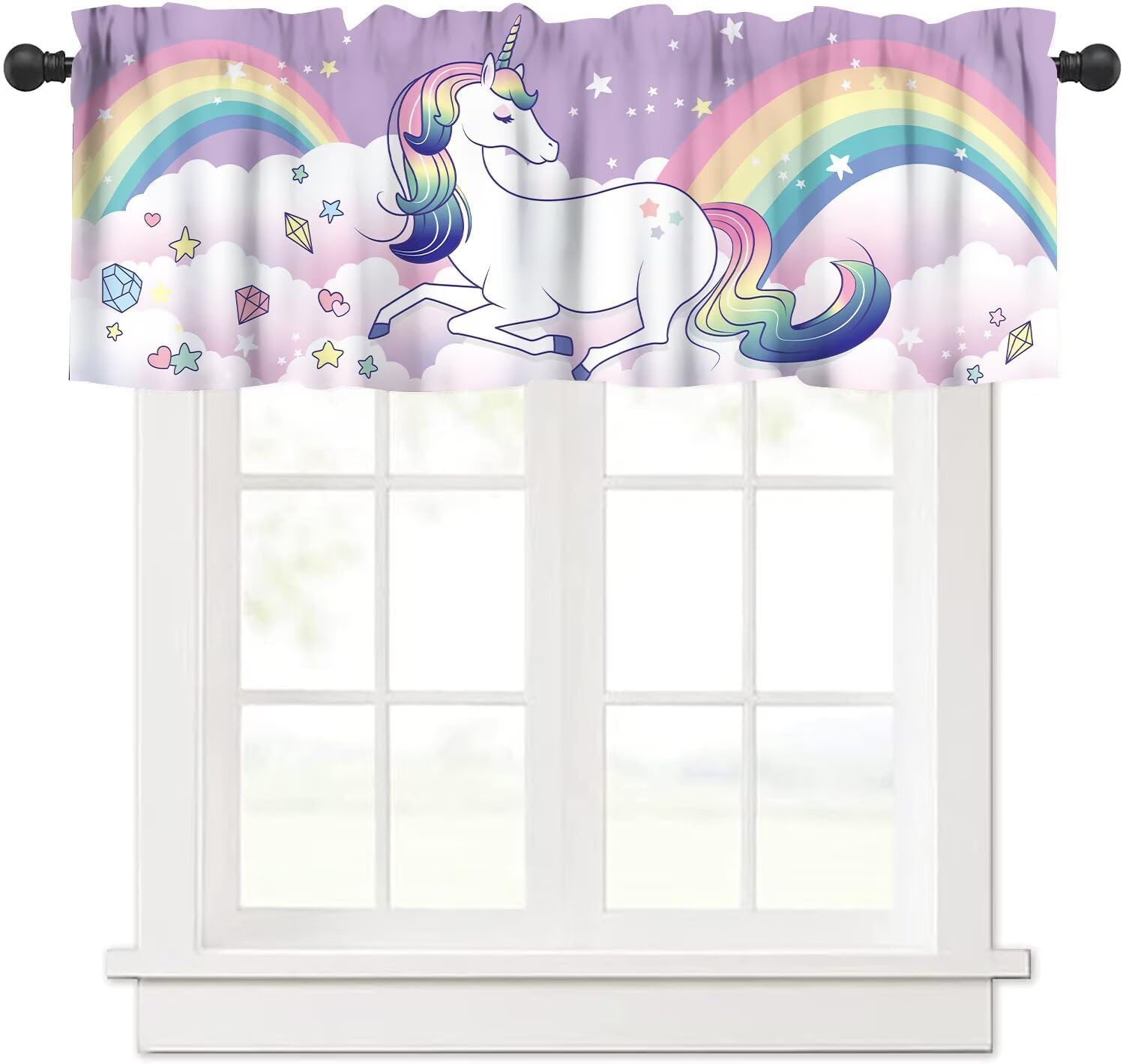 Blue Bow Valance for Girls Bedroom, Watercolor Ribbon Bow Princess Romantic Aesthetic Blackout Small Window Drape Curtain for Kids Bedroom Livingroom Nursery, 54x18inch