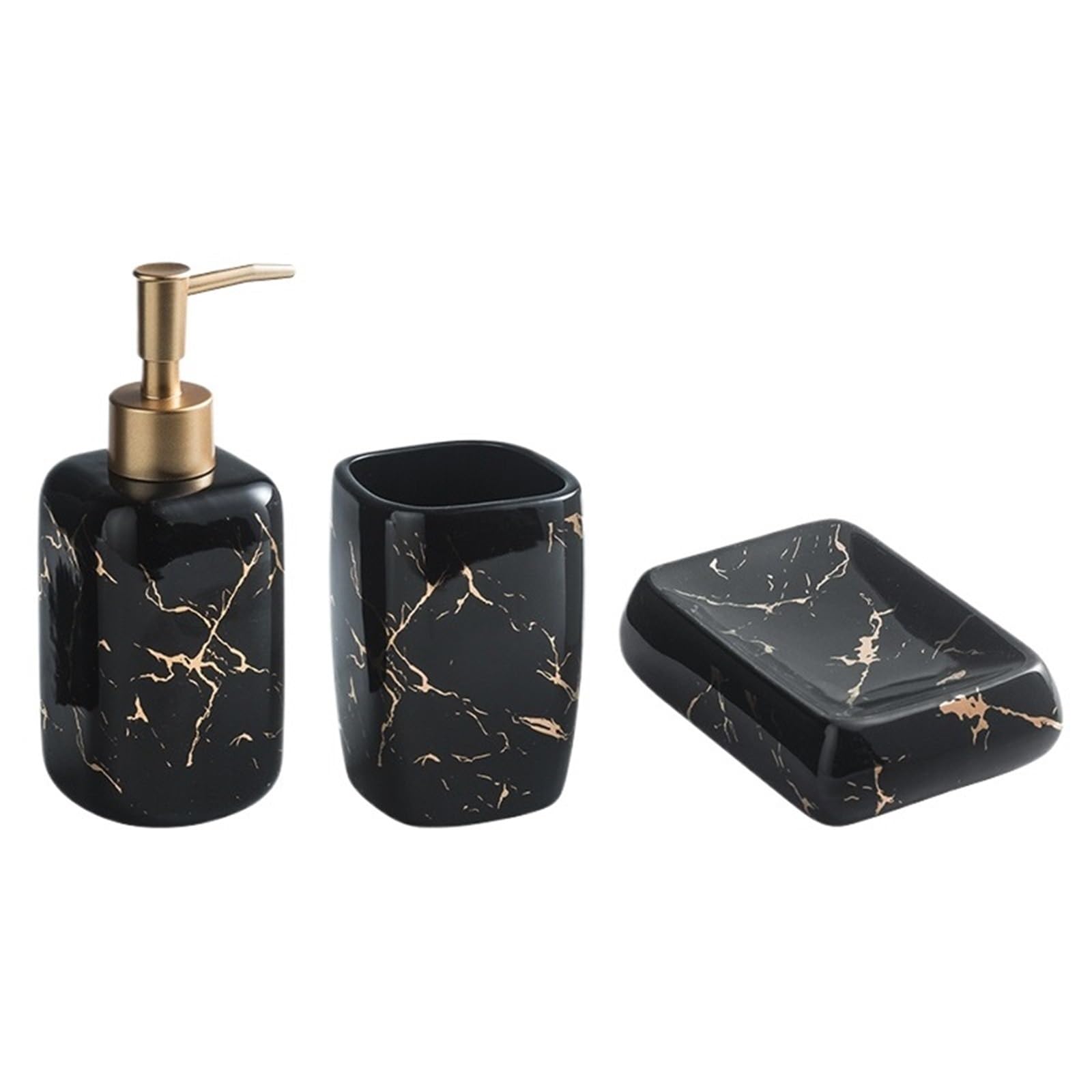 Cyairong-22 Black Soap Dispenser Bathroom Toiletries Set 3 Pcs Include: Lotion Soap Dispenser, Mouthwash Cups And Dish(Black)