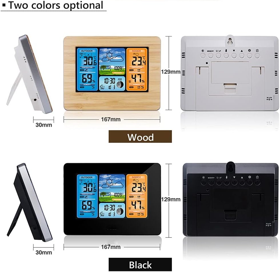 JSEIAJB Multifunction Digital Weather Station LCD Alarm Clock Indoor Outdoor Weather Forecast Barometer Thermometer Hygrometer(White-Patch Five-Pointed star4)