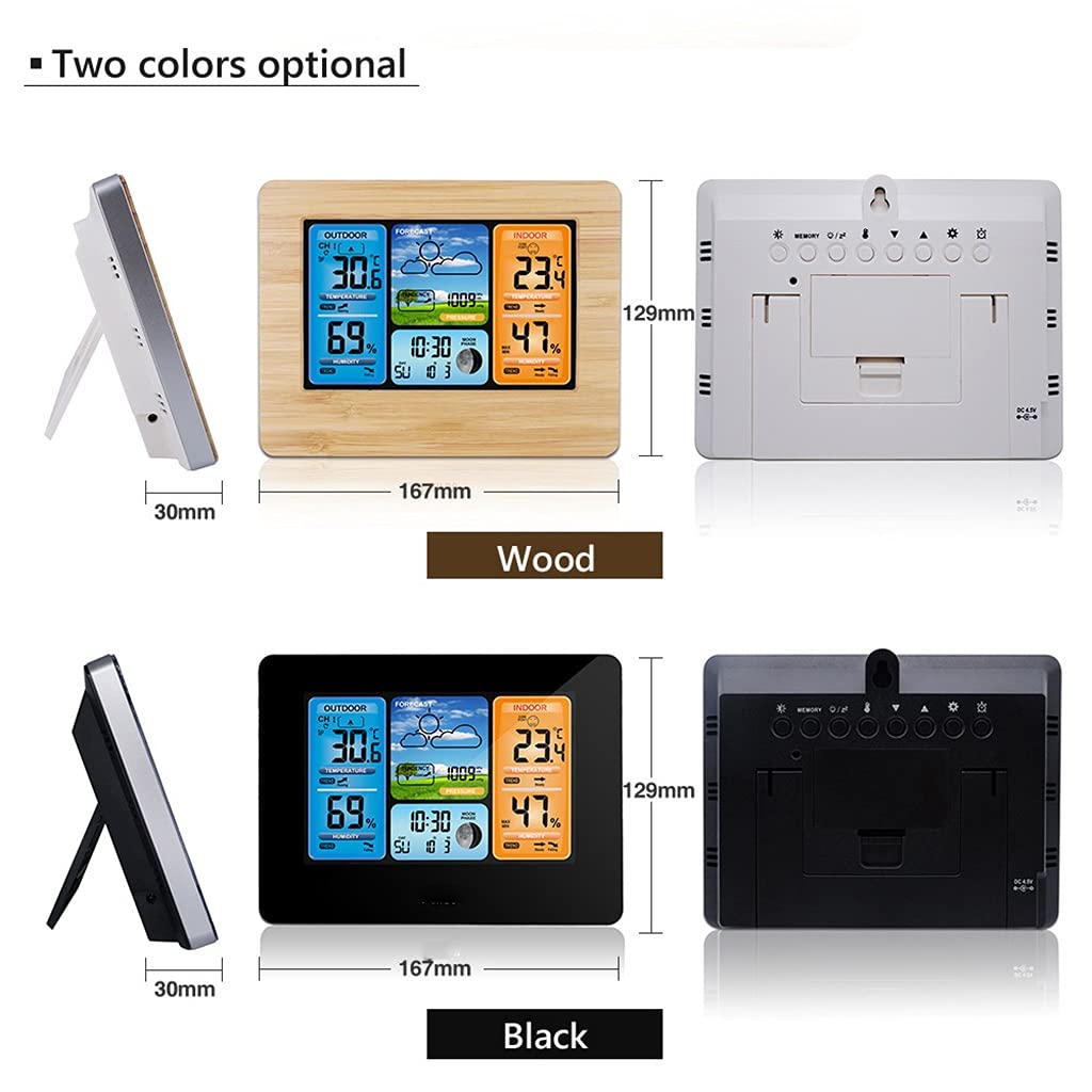 Multifunction Digital Weather Station LCD Alarm Clock Indoor Outdoor Weather Forecast Barometer Thermometer Hygrometer(White-Patch Five-Pointed star4)