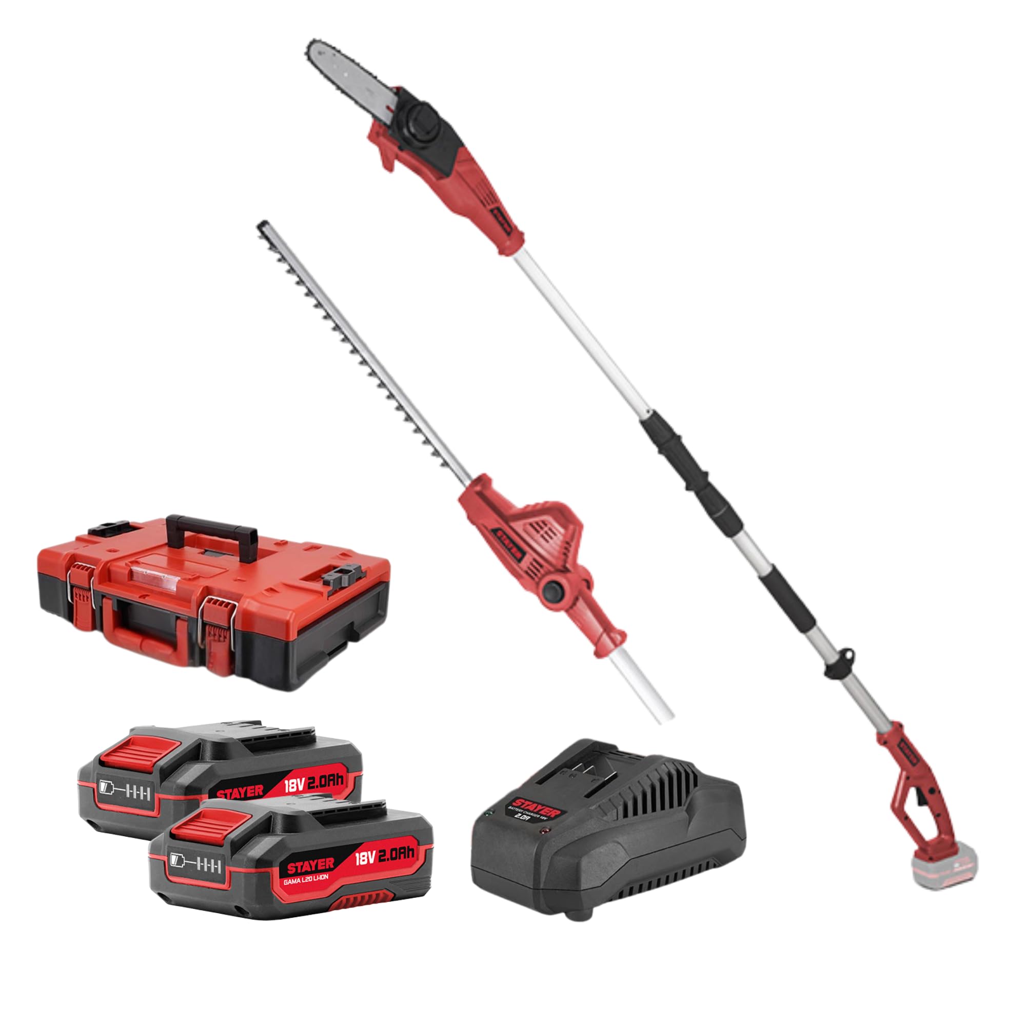 Stayer Outil de jardin multifonction sans fil Multi Garden (Taille-haie + 2 batteries 2,0Ah + Chargeur + Sac)