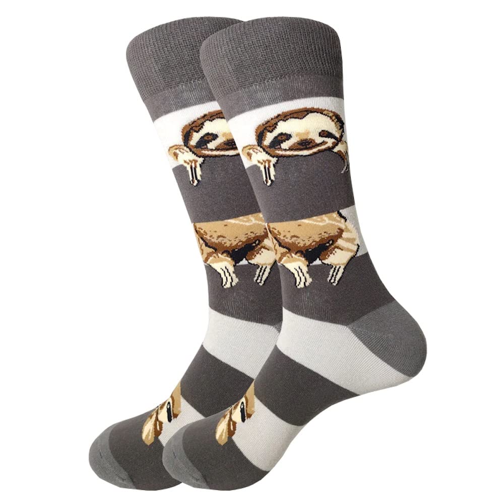 EZB Animal Sloth Crew Socks | Gift Idea for Men Women Boys & Girls | Smart Fun Design | Size 5-10 | Sloth Socks (Grey)