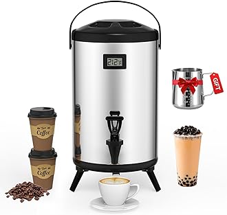 Insulated Beverage Dispenser 2.2 Gallon: 304 Stainless Steel Thermal Hot Beverage Dispenser 8 L, Hot and Cold Drink Dispenser with Spigot for Hot Water Coffee Chocolate Tea Cold Milk Cocoa