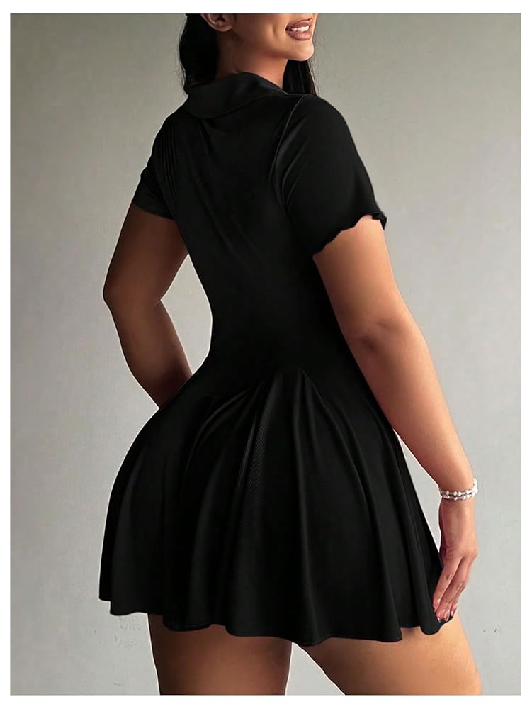 RoseSeek Women's Plus Size Ribbed Knit Golf Dress Button