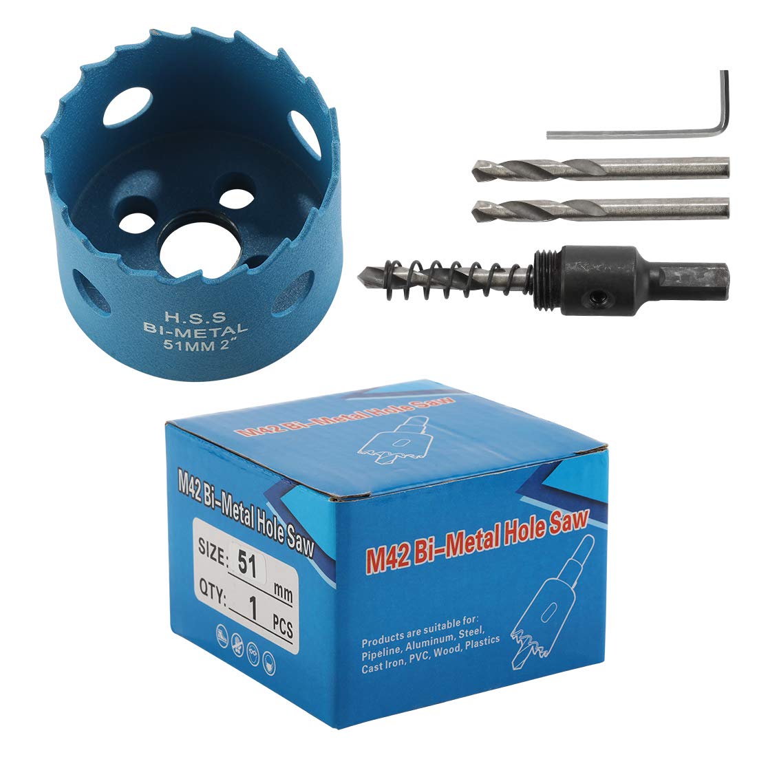Livtor 51mm/2 Inch Hole Saw with Arbor for Cornhole Game, M42 Heavy Duty Bi-Metal Hole Cutter for Cornhole Board Wood Metal Plastic Fiberboard (Blue) (2 inch)