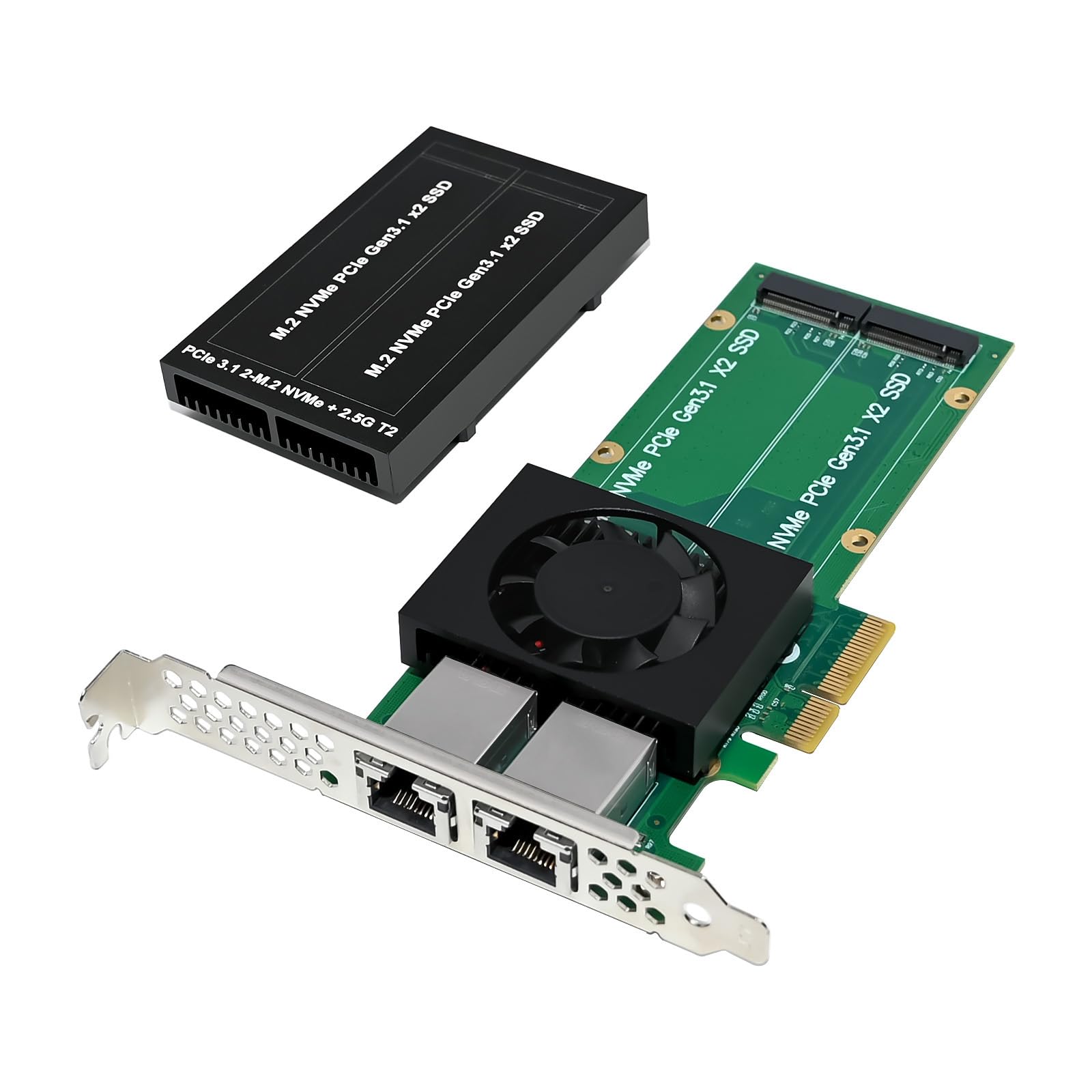 PCIe 3.1 X4 To Dual 2.5G Ethernet + Dual M.2 NVMe Adapter Card - Supports 22110/2280/2260/2242/2230 SSDs, Low Profile Bracket Included