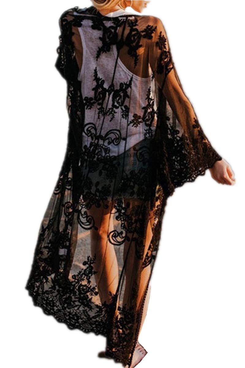 LikeJump Boho Kimono Vestido Cárdigan de Encaje para Mujer Traje de Baño de Playa