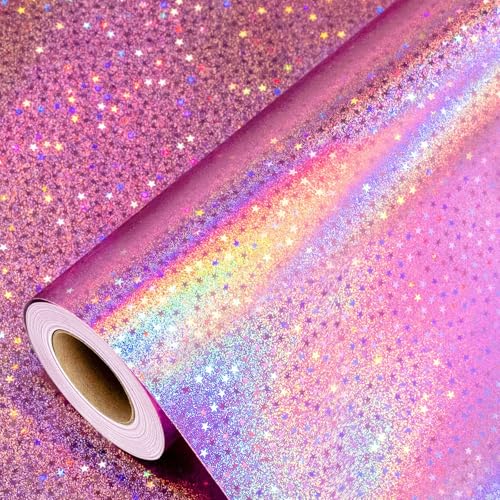 キラキラ ピンクギフト包装紙, ホログラフィック, クリスマス ラッピングペーパー, パーティー デコレーション, 光沢仕上げ，大判かわいい絵柄，子供包装紙，厚手包装，折り畳みギフト包装，誕生日クリスマスお祝い，包装用品 ﻿ (パールパウダー（おすすめ）)