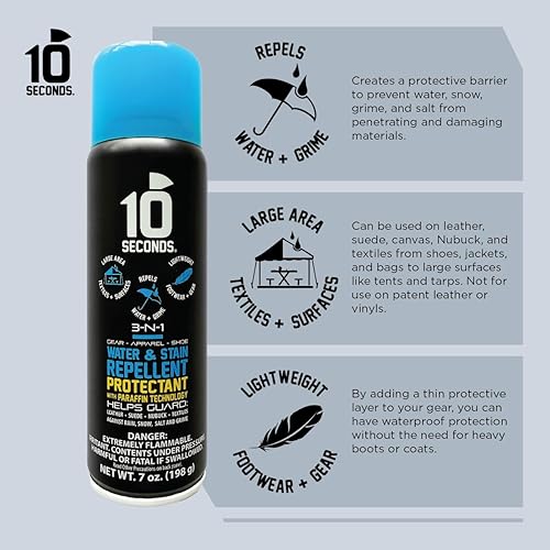 Miniatura 3 de 10 Seconds – aerosol repelente al agua | Protege calzado, motocicleta y equipo de camping | Protección duradera, ligera, transpirable, resistente a