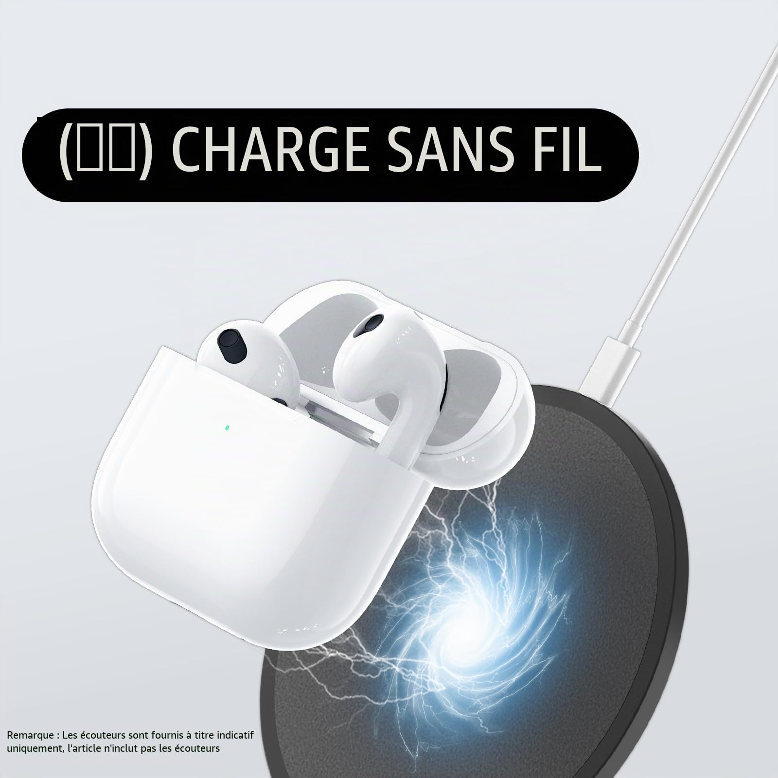Boîtier de chargement sans fil compatible avec AirPods 4ème génération, batterie intégrée 620 mAh boîtier de charge de rechange avec détecteur de mouvement