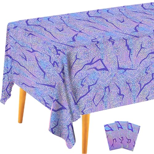 3PCS Demon Hunters Birthday Tablecloth Decorations Purple Demon Energy Pattern Grad 9FT Tablecover Sparkling Holographic Laser Korean Idol Movie Decor for KidsParty Birthday Graduation Bachelor